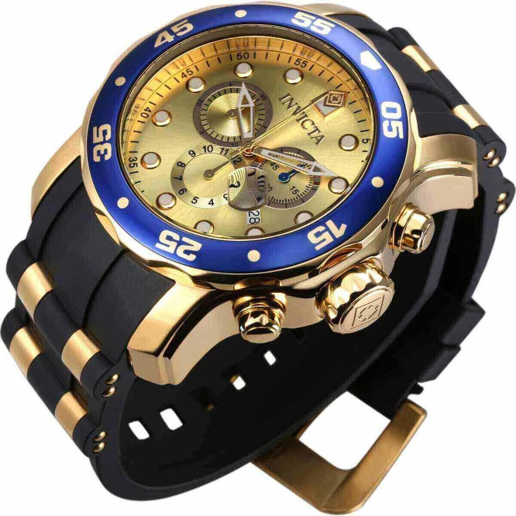 商品Invicta|Invicta Men's Chronograph Watch - Pro Diver Steel & Polyurethane Strap Champagne Dial,价格¥718,第3张图片详细描述