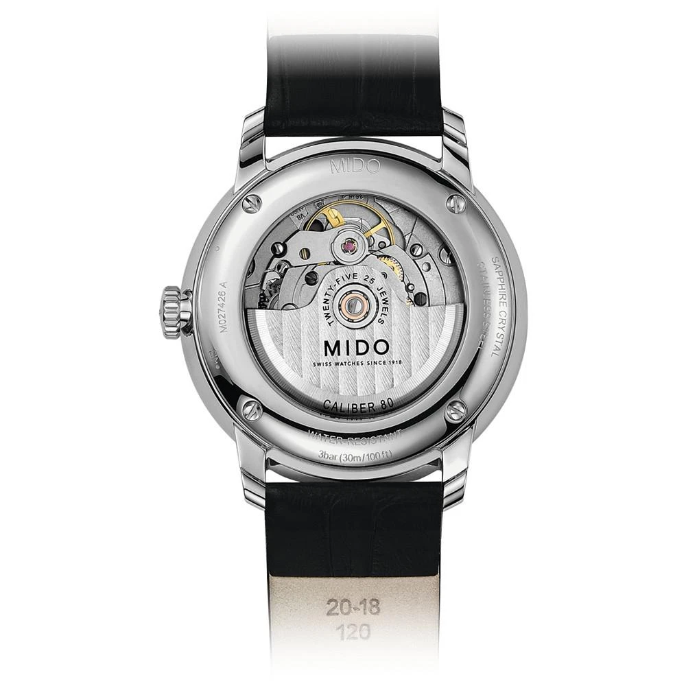 商品MIDO|Men's Swiss Automatic Baroncelli III Black Leather Strap Watch 40mm,价格¥7140,第3张图片详细描述