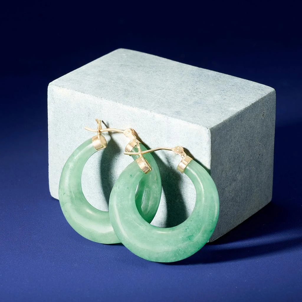 商品Ross-Simons|Jade Hoop Earrings With 14kt Yellow Gold,价格¥1795,第3张图片详细描述