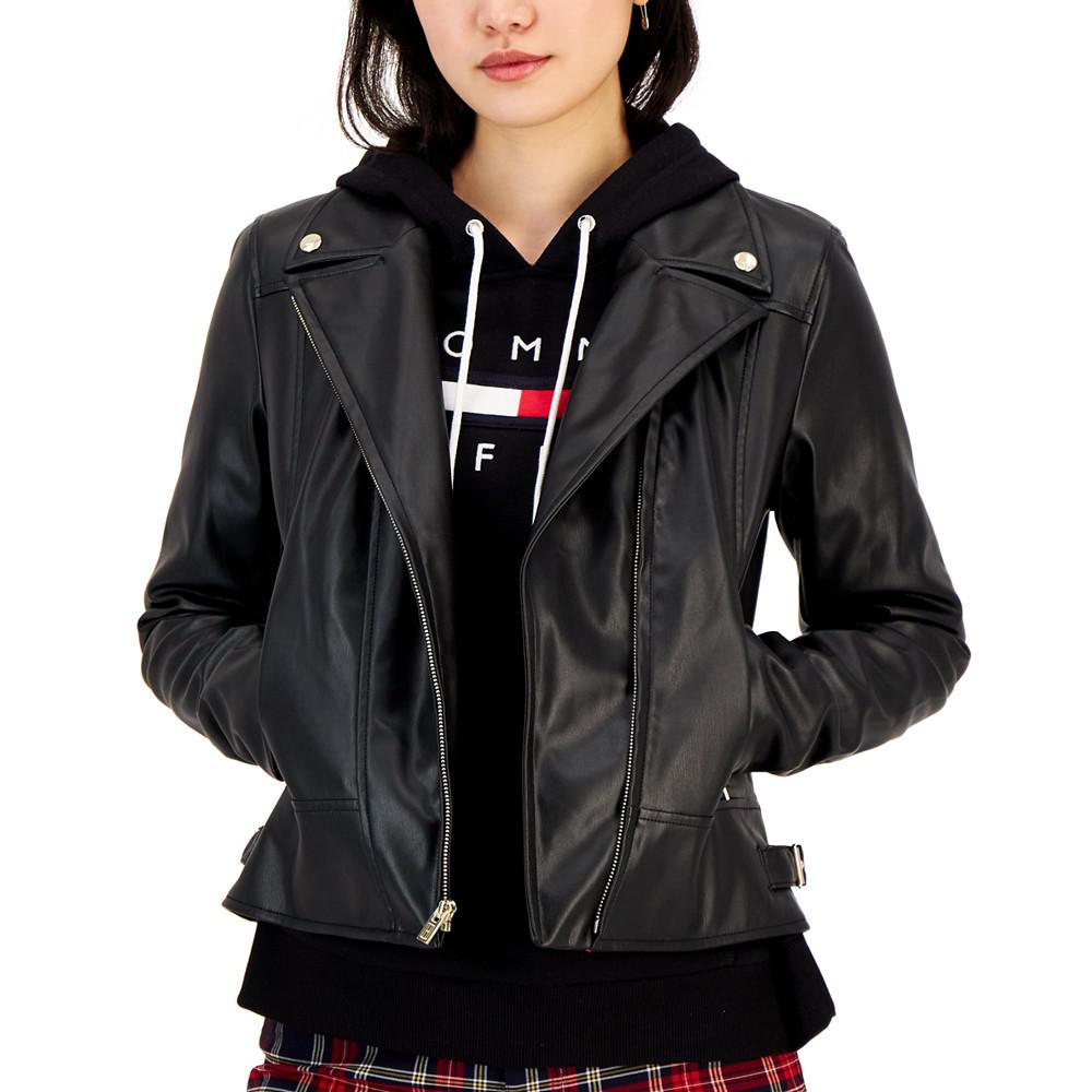 Women's Faux-Leather Moto Jacket商品第3张图片规格展示