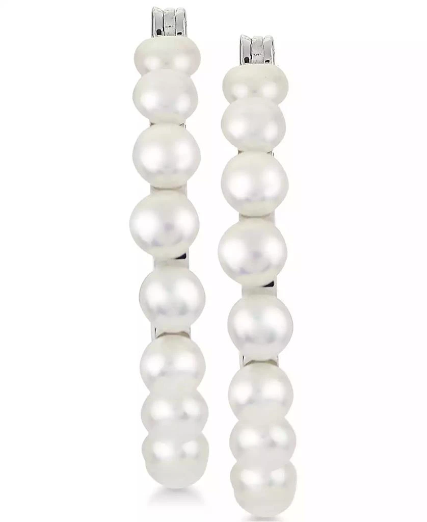 商品Macy's|Cultured Button Freshwater Pearl (4mm) Hoop Earrings in Sterling Silver,价格¥723,第3张图片详细描述