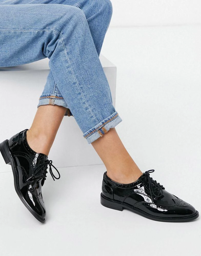 商品ASOS|ASOS DESIGN More flat lace up shoes in black,价格¥248,第4张图片详细描述