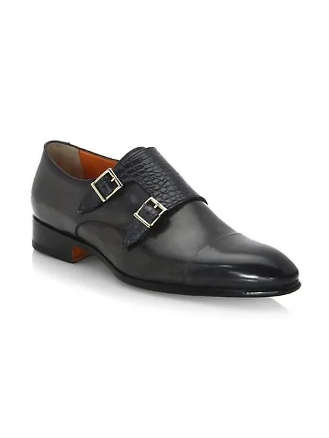 商品Santoni|Double Monk-Strap Leather Oxfords,价格¥2983,第2张图片详细描述