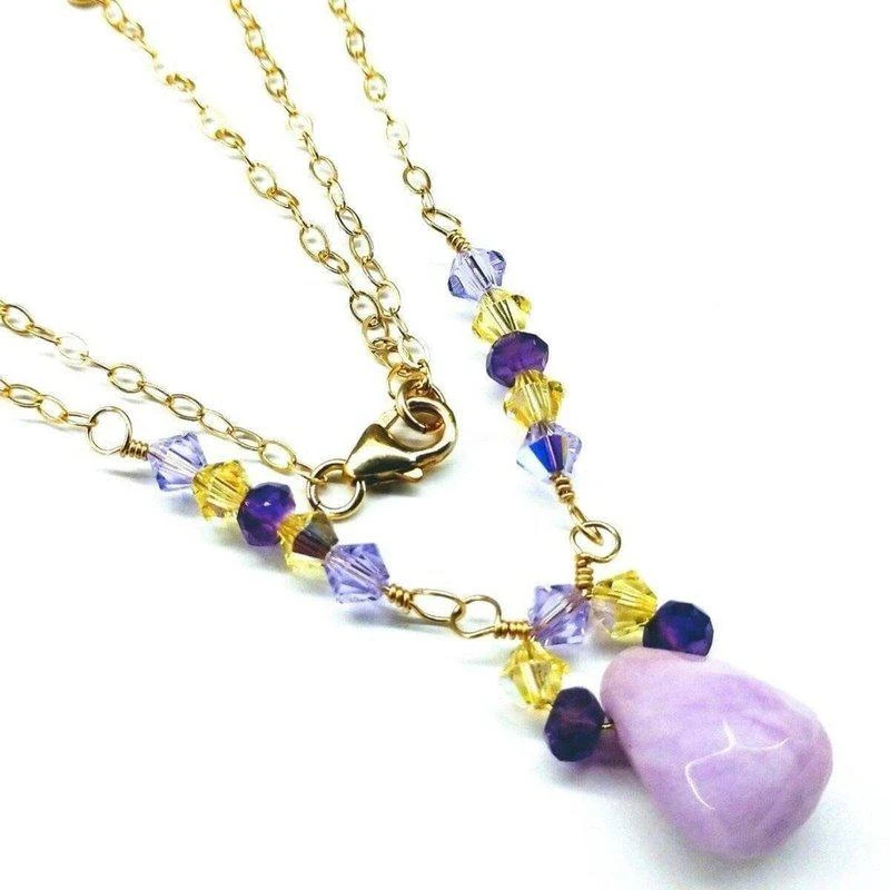 商品Alexa Martha Designs|Lavender Candy Jade Drop Gold Wire Wrapped Necklace,价格¥453,第2张图片详细描述