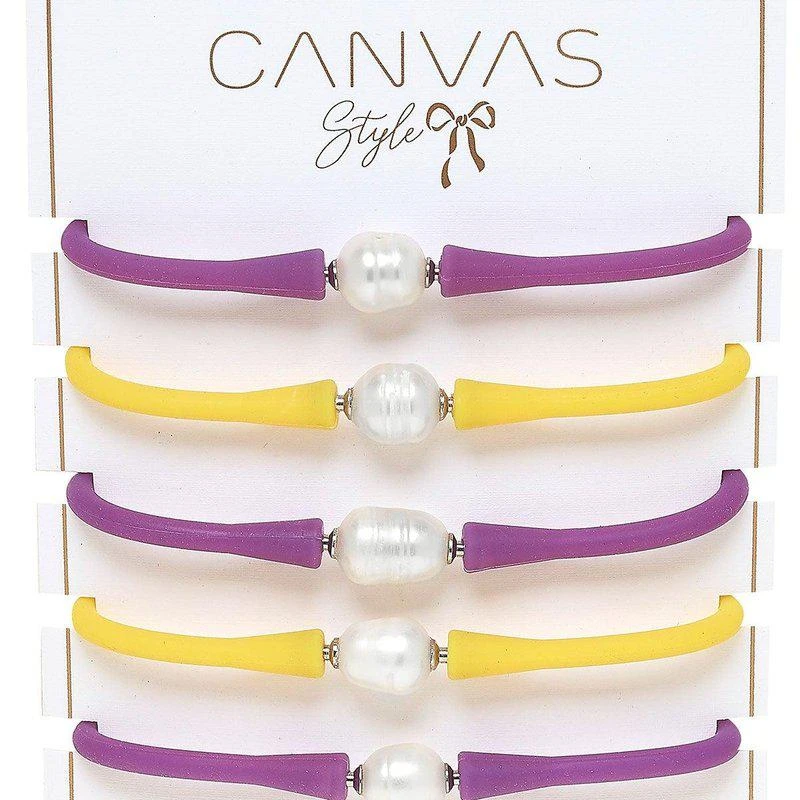 商品Canvas Style|Bali Game Day Freshwater Pearl Bracelet Set Of 5 Purple & Yellow,价格¥711,第2张图片详细描述