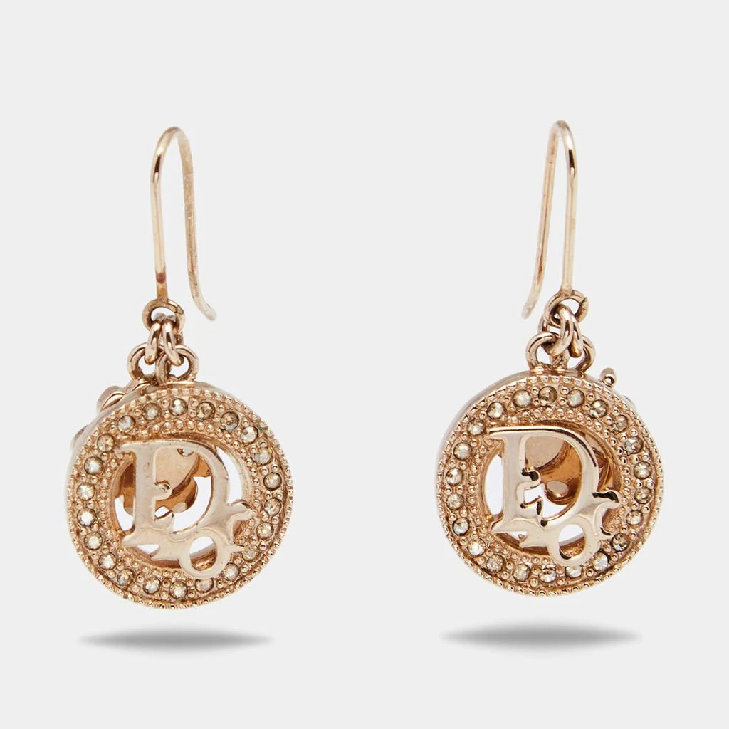 商品[二手商品] Dior|Dior Gold Tone Crystal Logo & Clover Drop Hook Earrings,价格¥2581,第1张图片