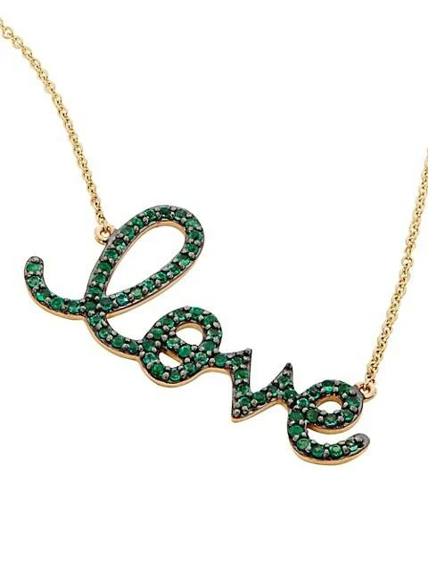 商品Sydney Evan|14K Yellow Gold & Emerald "Love" Pendant Necklace,价格¥14949,第4张图片详细描述