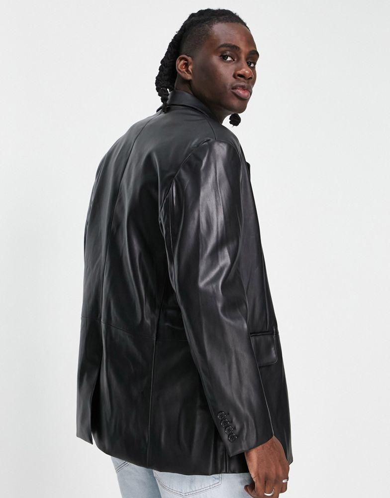 Bershka oversized blazer in black faux leather商品第2张图片规格展示