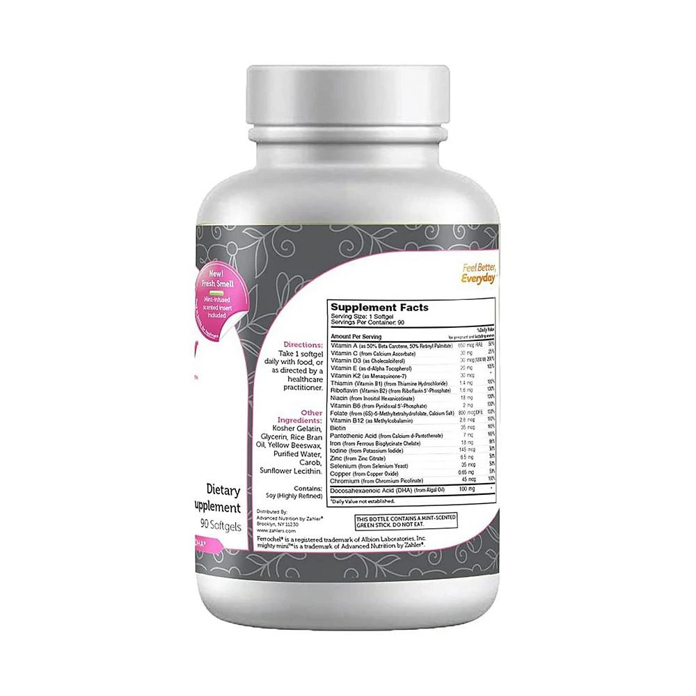 商品Zahler|Mighty Mini Once-Daily Prenatal Vitamins With DHA - 90 Softgels,价格¥284,第2张图片详细描述