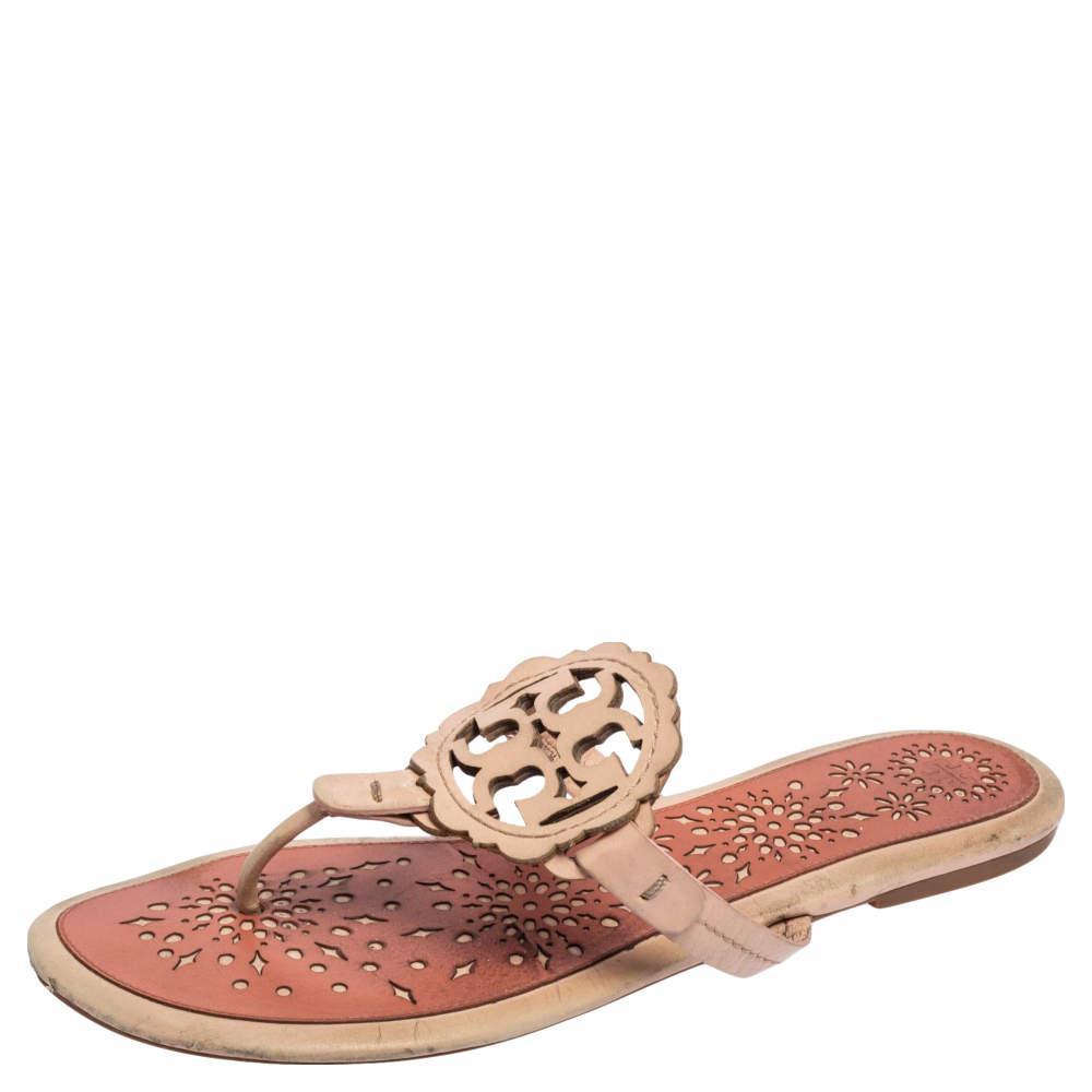 商品[二手商品] Tory Burch|Tory Burch Pink Leather Mini Miller Thong Flat Sandals Size 41,价格¥810,第1张图片