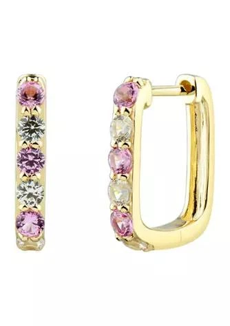 商品Belk & Co.|Co. Lab Created Pink Sapphire And Lab Created White Sapphire Earrings In 10K Yellow Gold,价格¥1547,第1张图片