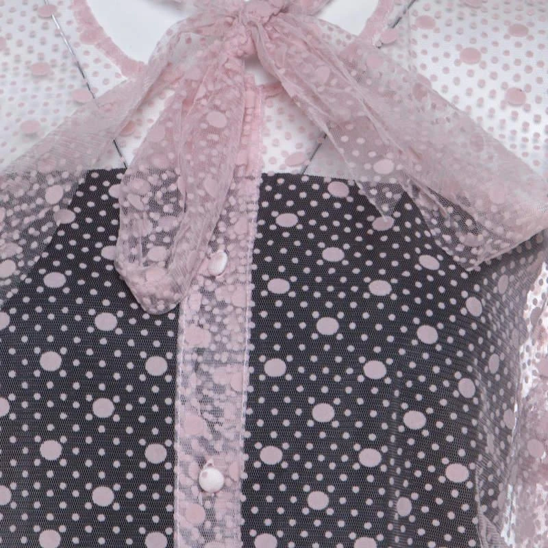 商品[二手商品] RED Valentino|Red Valentino Pale Pink Tulle Bow Tie Detail Sheer Blouse L,价格¥2002,第4张图片详细描述
