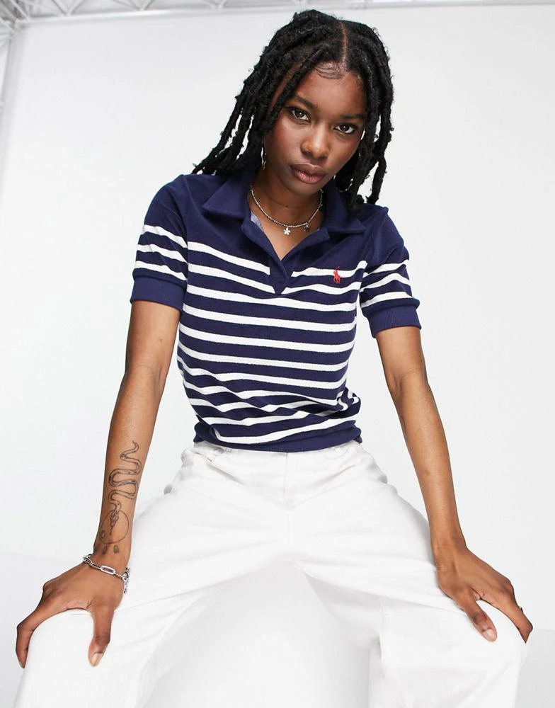 商品Ralph Lauren|Polo Ralph Lauren terry toweling stripe polo in navy,价格¥1045,第1张图片