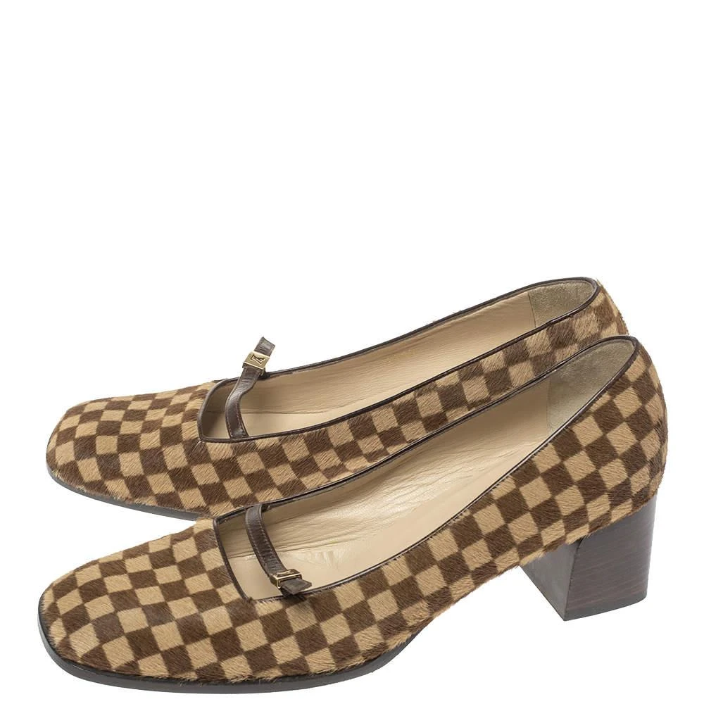 商品[二手商品] Louis Vuitton|Louis Vuitton Brown/Beige Damier Pony Hair Pumps Size 38.5,价格¥1431,第4张图片详细描述