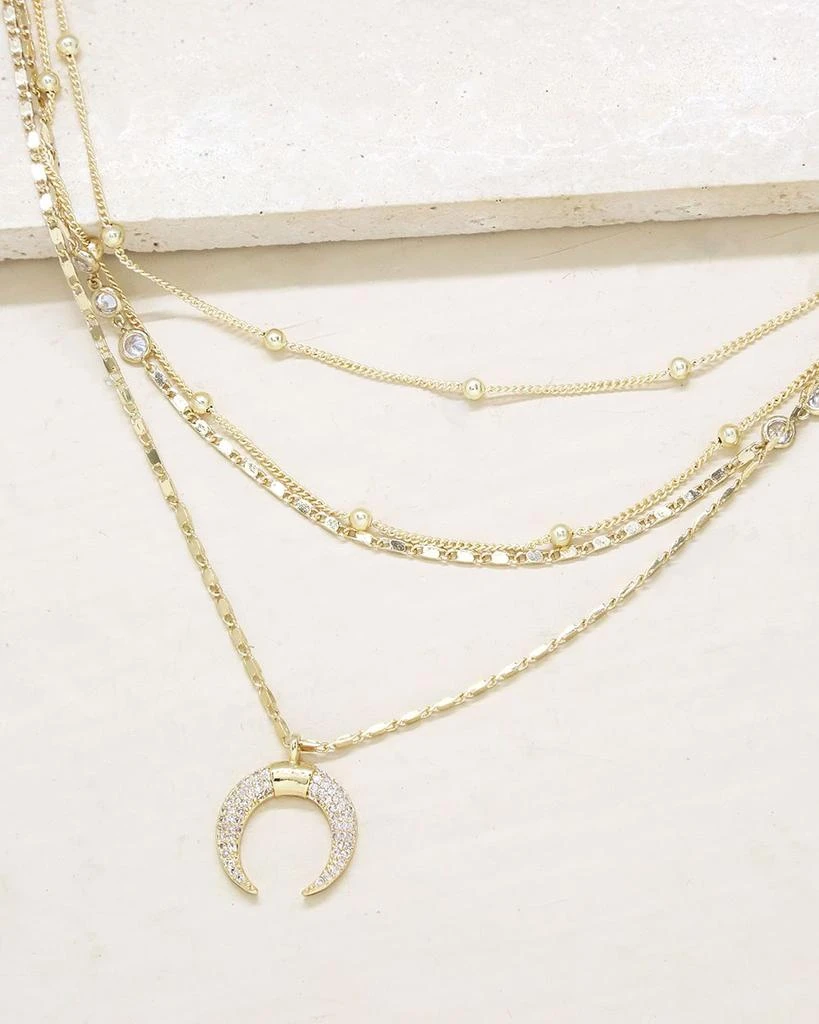 Layered Chain & Horn Pendant Necklace in 18K Gold Plate, 14" 商品