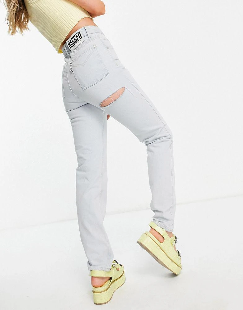 商品The Ragged Priest|The Ragged Priest high waisted straight leg jeans with bum rip in stone wash,价格¥203,第1张图片