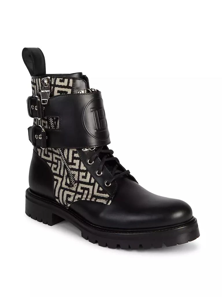 商品Balmain|Ranger Phil Monogram Jacquard & Leather Boots,价格¥4767,第2张图片详细描述