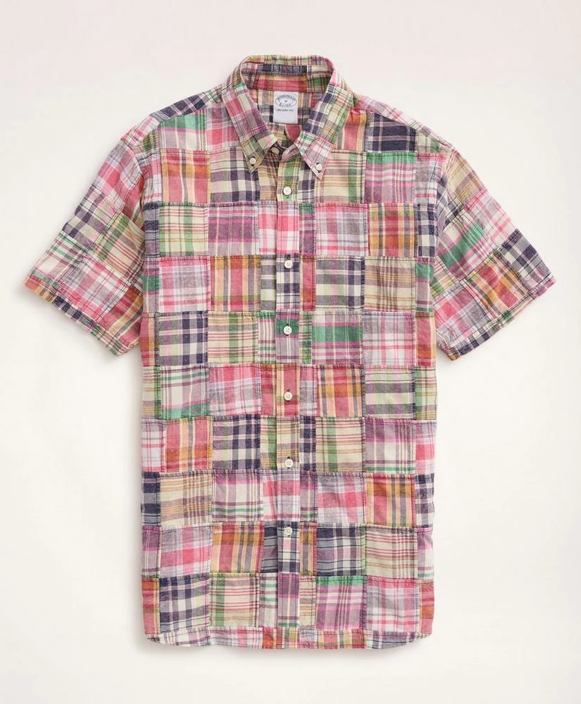商品Brooks Brothers|Regent Regular-Fit Sport Shirt, Short-Sleeve Patchwork Madras,价格¥399,第1张图片