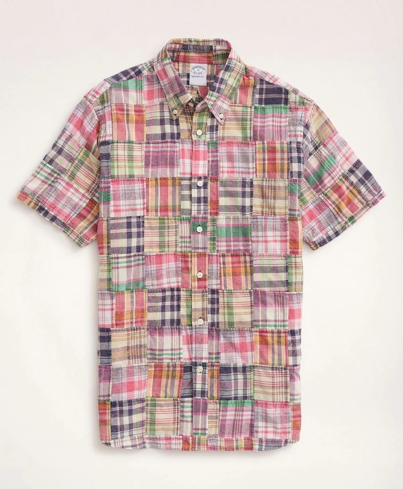 商品Brooks Brothers|Regent Regular-Fit Sport Shirt, Short-Sleeve Patchwork Madras,价格¥412,第1张图片