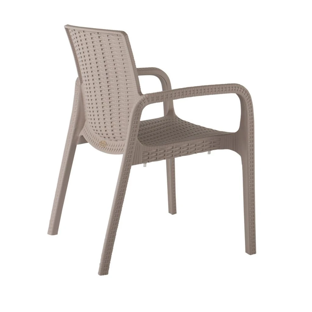 商品Hivvago|Set of Four 24" Taupe Faux Rattan Heavy Duty Plastic Outdoor Stacking Arm Chairs,价格¥3843,第4张图片详细描述