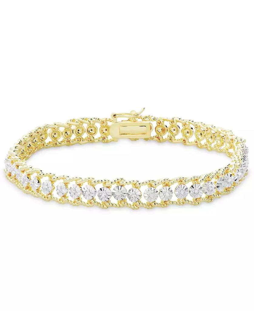 商品Macy's|Diamond Accent Rope Edge Tennis Bracelet in Gold Plate,价格¥225,第1张图片