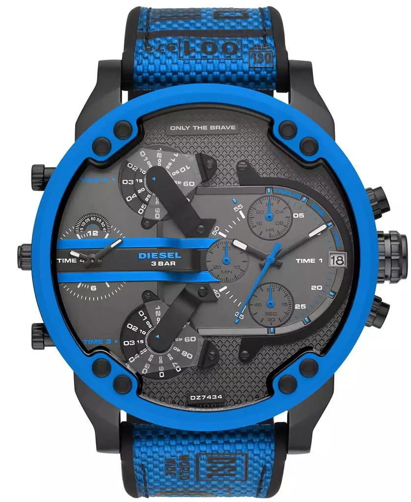 商品Diesel|Men's Mr Daddy 2.0 Three-Hand Blue Silicone Strap Buckle Watch, 57mm,价格¥2974,第1张图片