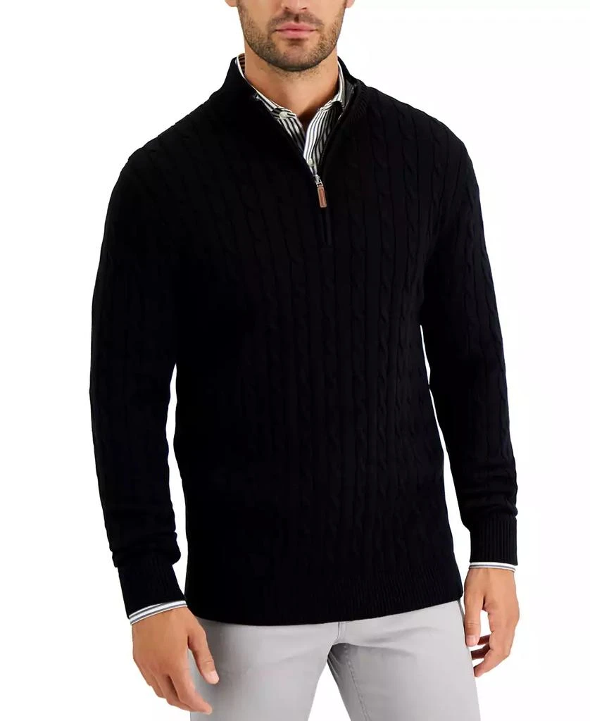 商品Club Room|Men's Cable Knit Quarter-Zip Cotton Sweater, Created for Macy's,价格¥228,第1张图片