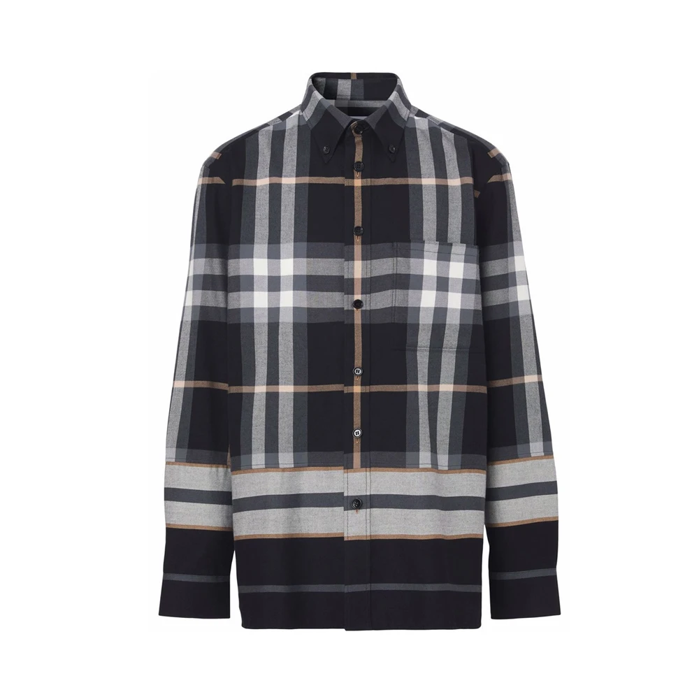 商品[国内直发] Burberry|BURBERRY 男士黑色格纹棉质长袖衬衫 8048146,价格¥4818,第1张图片