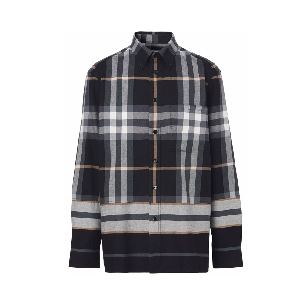 商品[国内直发] Burberry|BURBERRY 男士黑色格纹棉质长袖衬衫 8048146,价格¥4771,第1张图片