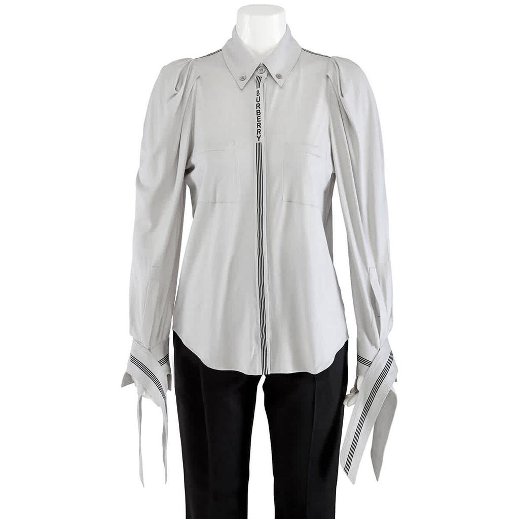 Grey Melange Stripe And Logo-trimmed Wool And Silk Shirt商品第1张图片规格展示