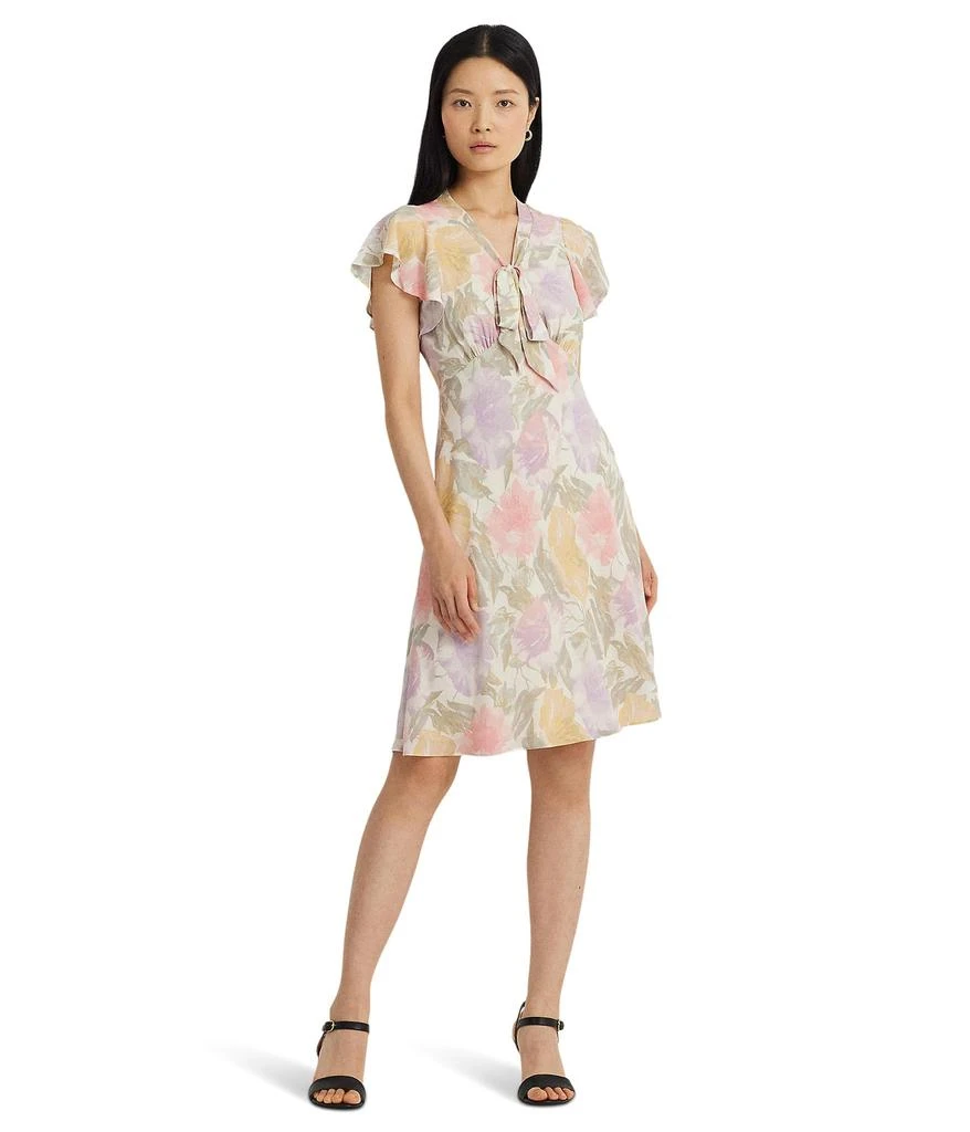 商品Ralph Lauren|Floral Bubble Crepe Tie-Neck Dress,价格¥594,第1张图片