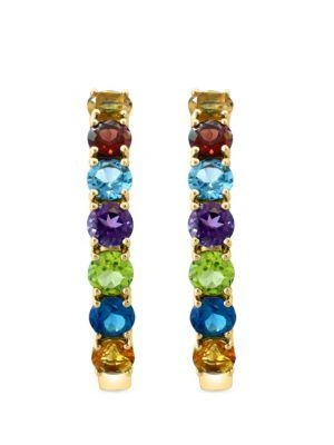 商品Effy ENY|14K Yellow Goldplated Sterling Silver & Multi Stone Hoop Earrings,价格¥1427,第2张图片详细描述