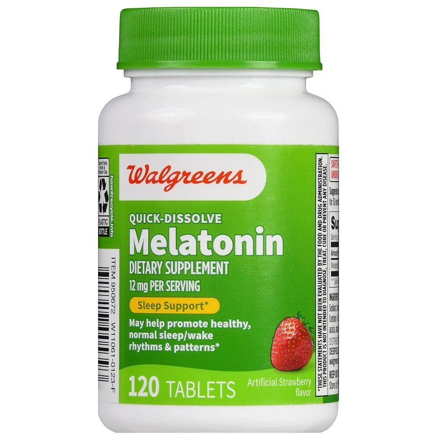 商品Walgreens|Quick-Dissolve Melatonin 12 mg Tablets (120 days) Strawberry,价格¥166,第2张图片详细描述