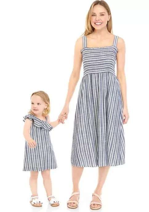 商品Sandra Darren|Darren Toddler Girls One Shoulder Linen Striped Dress,价格¥94,第3张图片详细描述
