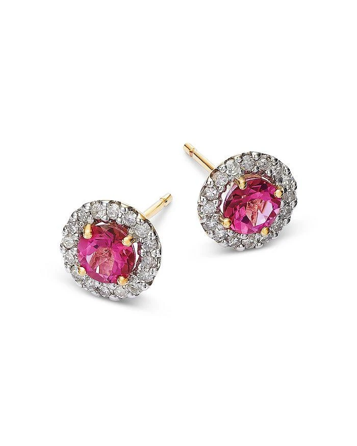 商品Moon & Meadow|14K Yellow Gold Pink Topaz & Diamond Stud Earrings,价格¥3404,第3张图片详细描述