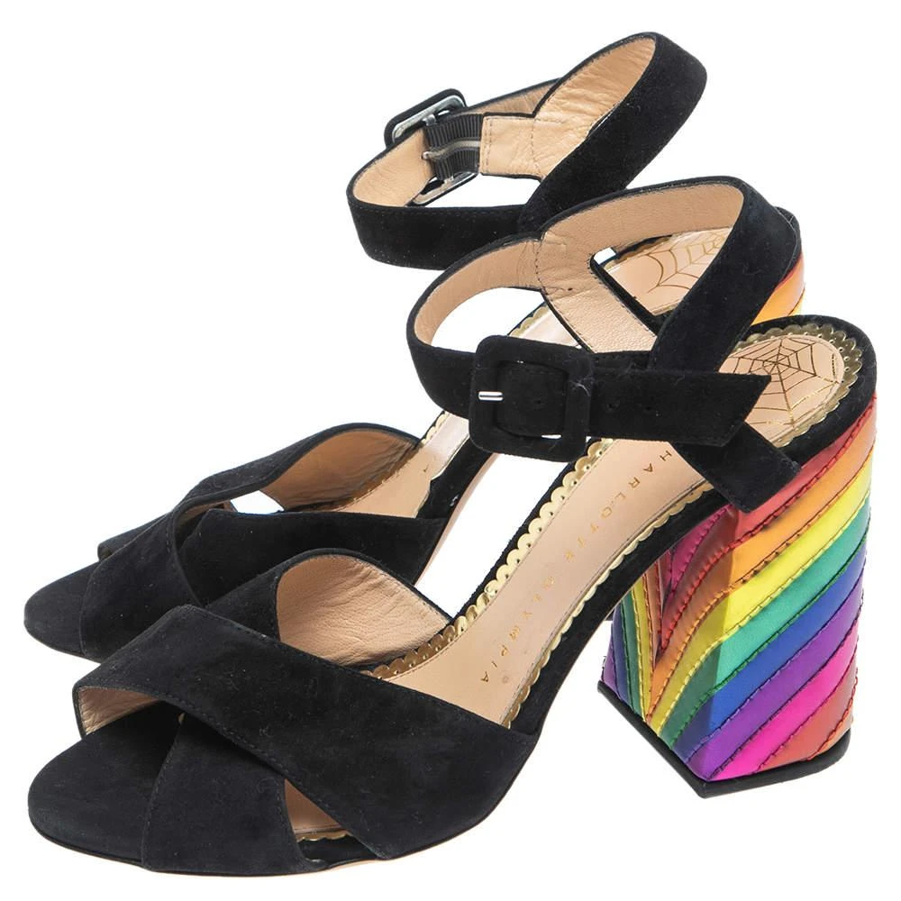商品[二手商品] Charlotte Olympia|Charlotte Olympia Black Suede  Block Heel Ankle Strap Sandals Size 38.5,价格¥1071,第4张图片详细描述