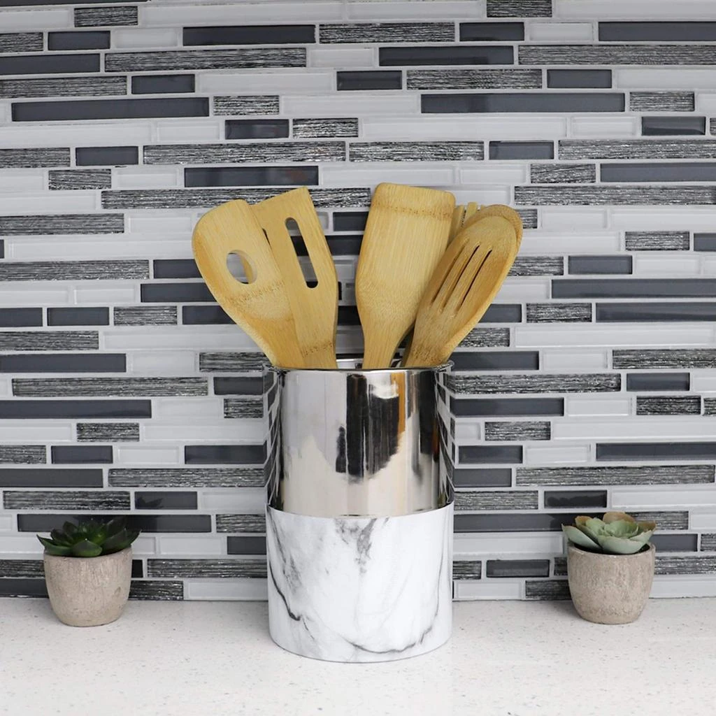 商品Home Basics|Home Basics Athena Marble Utensil Crock, Silver,价格¥147,第3张图片详细描述