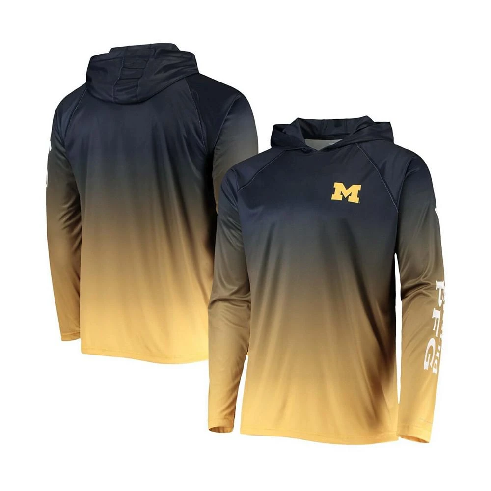 商品Columbia|Men's Navy Michigan Wolverines Terminal Tackle Omni-Shade UPF 50 Long Sleeve Hooded T-shirt,价格¥459,第1张图片