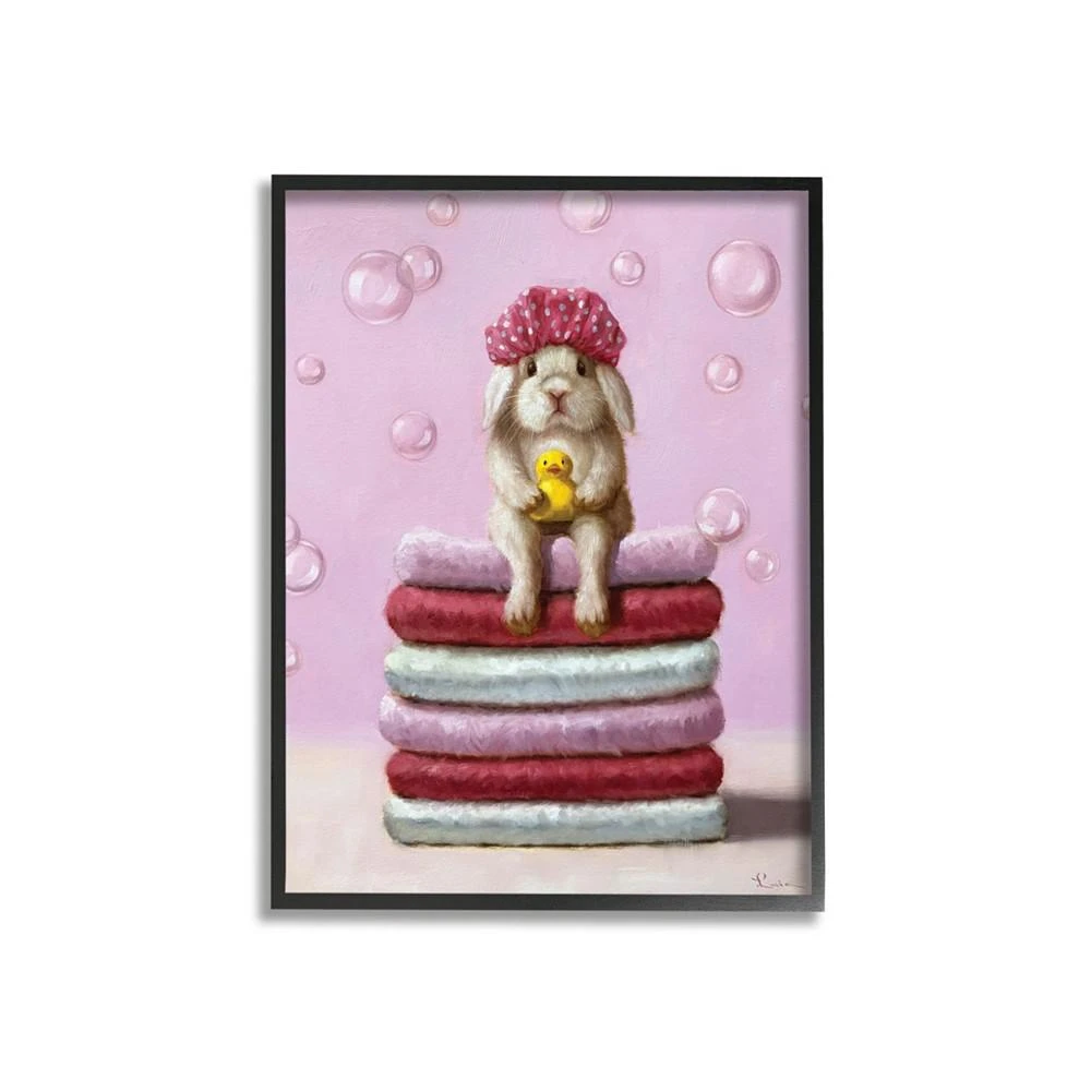 商品Stupell Industries|Cute Baby Rabbit on Bath Towels Soap Bubbles Art, 24" x 30",价格¥757,第1张图片