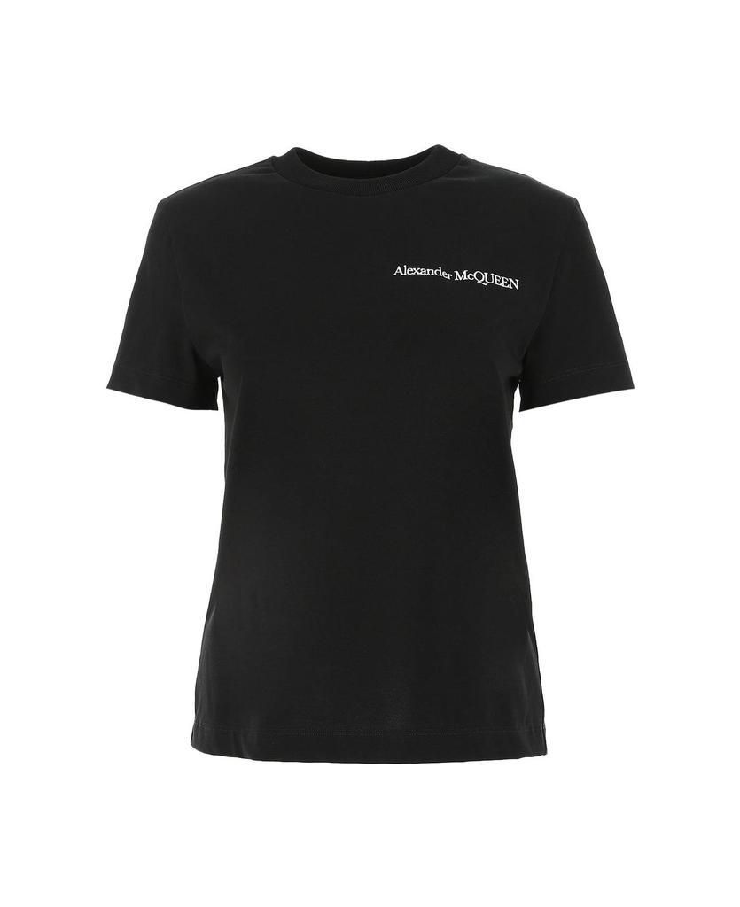 商品Alexander McQueen|Logo Printed Tie-detailed T-shirt,价格¥2130,第1张图片