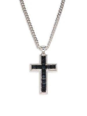 商品Effy|​Sterling Silver & Stud Onyx Cross Pendant Necklace,价格¥3653,第1张图片