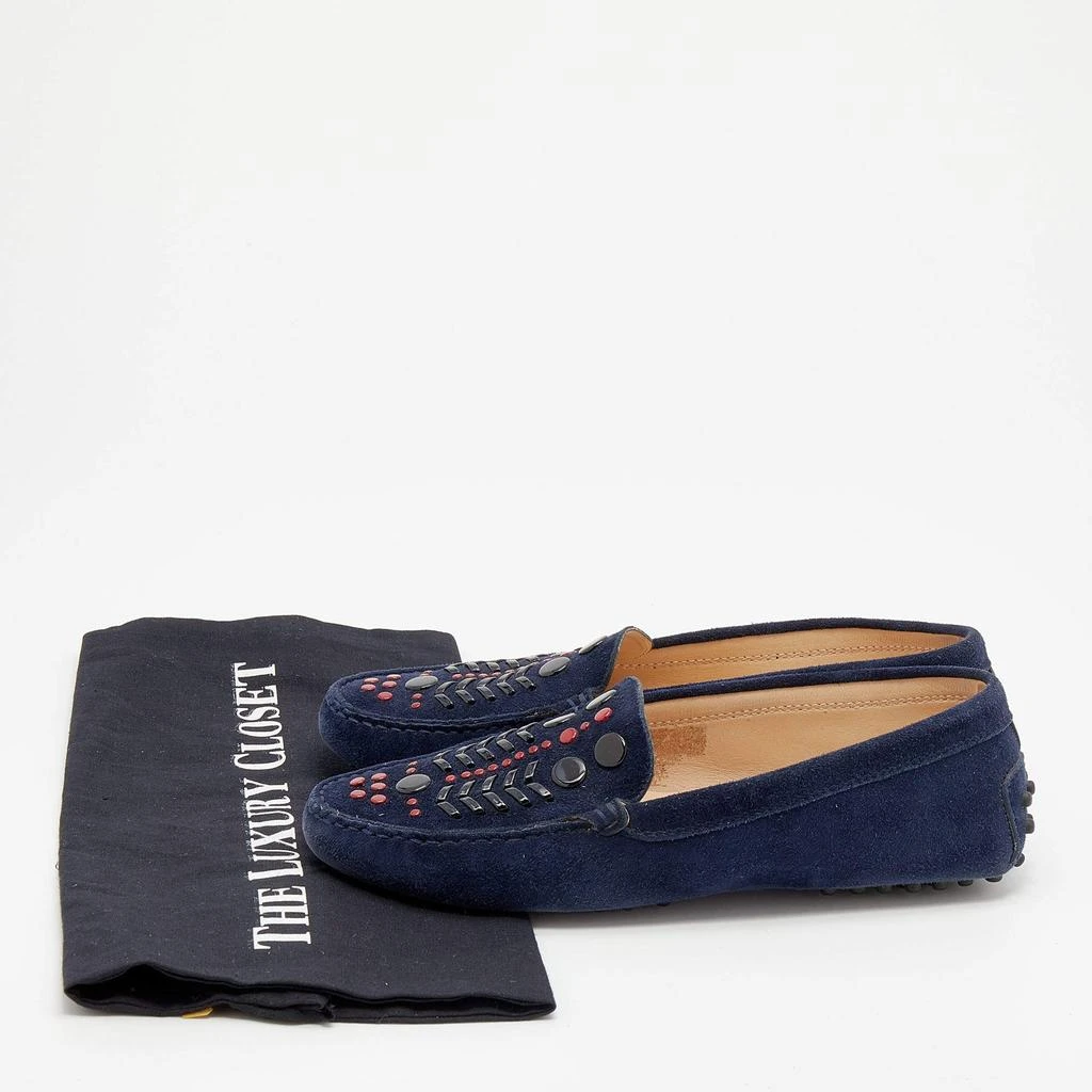 Tod's Navy Blue Suede Studded Slip On Loafers Size 37 商品