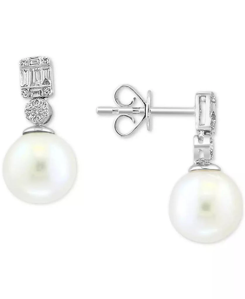商品Effy|EFFY® Cultured Freshwater Pearl (9mm) & Diamond (1/5 ct. t.w.) Drop Earrings in 14k White Gold,价格¥14159,第1张图片