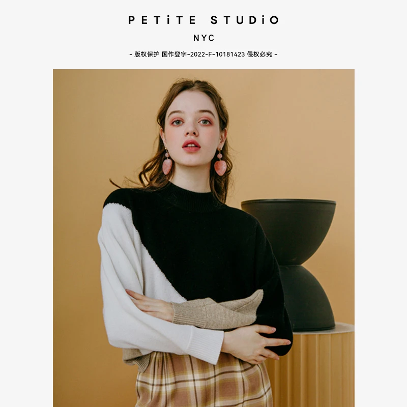 商品[国内直发] Petite Studio NYC|Meredith Wool Sweater - Black & White | Meredith羊毛毛衣,价格¥1263,第1张图片