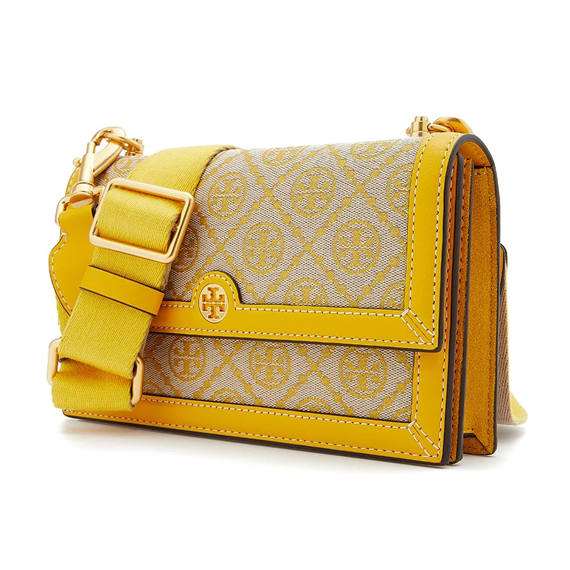 托里·伯奇TORY BURCH 奢侈品 TB 女士女士经典印花黄色帆布配皮单肩斜挎包风琴包 81000-703 商品