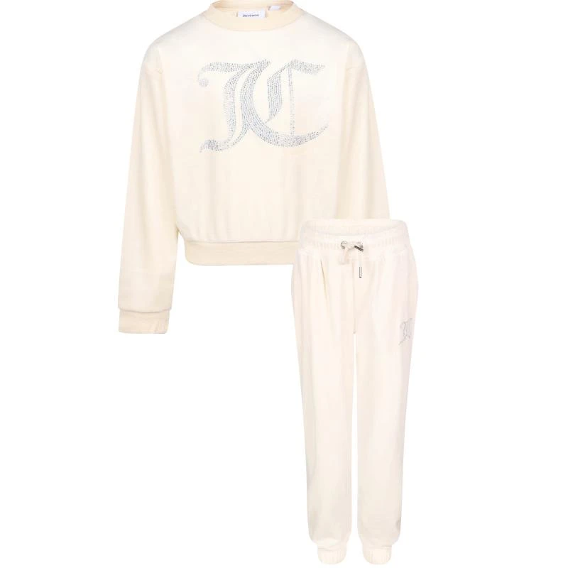 商品Juicy Couture|Silver crystal big logo diamante velour sweatshirt and sweatpants set,价格¥1967,第1张图片