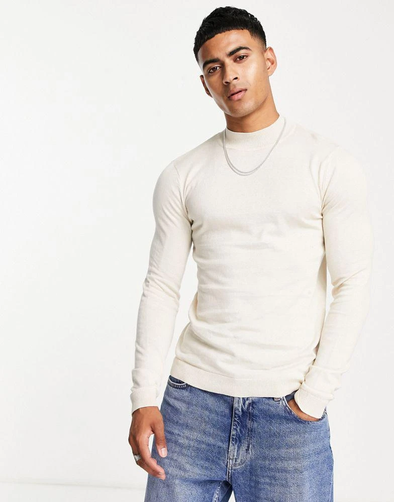 商品ASOS|ASOS DESIGN knitted muscle fit turtle neck jumper in oatmeal,价格¥133,第1张图片