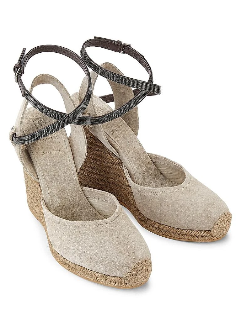商品Brunello Cucinelli|80MM Monili-Embellished Suede Espadrille Wedge Pumps,价格¥10319,第4张图片详细描述