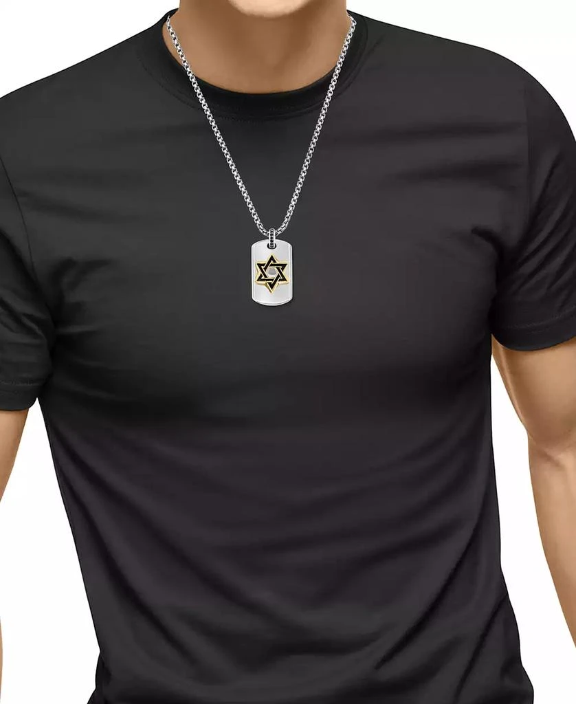 商品Effy|EFFY® Men's Black Spinel Star of David Dog Tag 22" Pendant Necklace (1/10 ct. t.w.) in Sterling Silver & Gold-Plate,价格¥5785,第2张图片详细描述