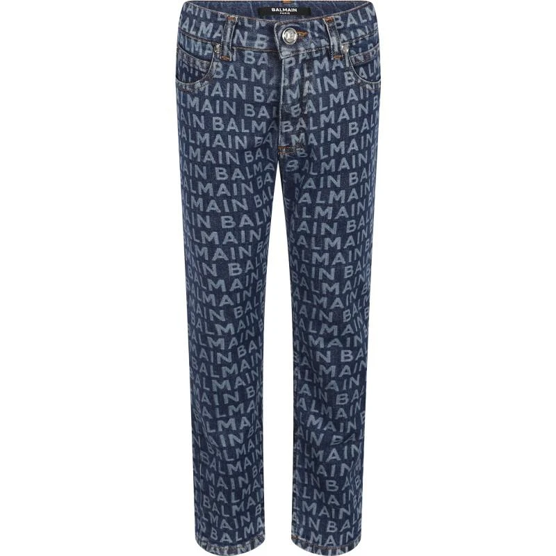 商品Balmain|Monogrammed straight fit jeans in blue,价格¥3211,第1张图片